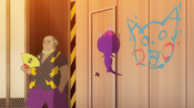 Viren sees that Poipole has defaced his wall