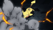 The earthquake causes Pikachu to lose balance