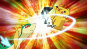 Servine blocks Pikachu's Iron Tail