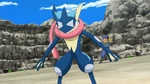 Sanpei's Greninja first appeared as a Frogadier on the tree along with his trainer. When Ash challenged Sanpei to the battle, Sanpei decided to choose Frogadier as Ash's Froakie's opponent. Froakie using its speed and attack dodged many of Froakie's attack. On its turn, it managed to defeated Froakie with few hits. When the heroes met Sanpei again, his Frogadier was revealed to have evolved into Greninja.