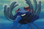 When the heroes were engulfed in the whirlpools, Marius sent Tentacruel to rescue them and bring them to his ship.