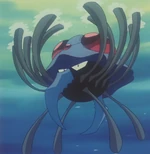 When the heroes were engulfed in the whirlpools, Marius sent Tentacruel to rescue them and bring them to his ship.