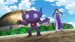 Carrie used Sableye to battle Ash's Frogadier, but Sableye was soon defeated.
