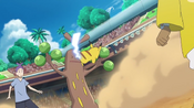 Pikachu uses Iron Tail on Sudowoodo