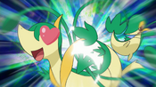 Snivy uses Vine Whip on the love-struck Servine