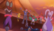 Hawlucha captured by Team Flare with Ash and his friends, teammates