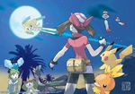 Artwork of May and Wally encountering Jirachi