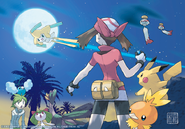 Artwork of Wally and May encountering Jirachi