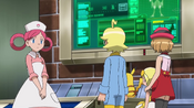 Nurse Joy telling Ash's friends that Greninja is gone too