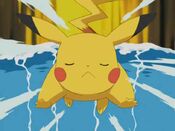 Pikachu senses Meditite as the wave