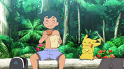 Ash and Pikachu have a meal