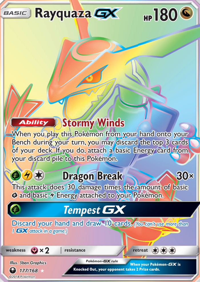 109//168 Ultra Rare Sun /& Moon Celestial Storm Rayquaza GX Pokémon Tcg