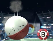 Electrode failing to explode alongside a Smart Bomb item on the Pokémon Stadium 2 stage.