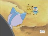 Piplup and Pikachu try to warn her