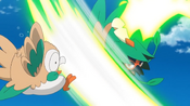 Rowlet nearly dodges Decidueye's Leaf Blade