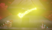 Pikachu defeats Pyroar with Thunderbolt