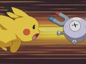 Pikachu hits Magnemite away