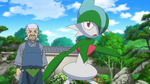 Woodward is accompanied with Gallade, who was used to battle Braixen.