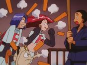 Team Rocket yell at the man