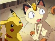 Pikachutwo and Meowthtwo talking with Mewtwo.