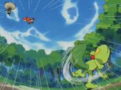 Treecko pounds Corphish away