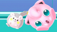 Togedemaru rolling with Jigglypuff on the Wii Fit Studio stage.