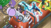 Ash, Cilan and Iris levitated by Chandelure