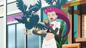 The Murkrow fly in to swipe Jessie's malasadas