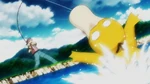 After obtaining the Good Rod, Red hooked a Psyduck and presumed to have captured it.