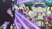 Professor Sycamore trying to protect Garchomp