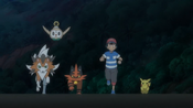 With Rowlet, Melmetal as Meltan, Pikachu, Ash and Incineroar as Torracat