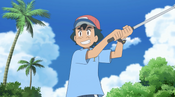 Ash in his Pokémon golf outfit