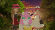 Serena accepting to go to the Pokémon Center after a Vespiquen scares her.