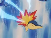 Cyndaquil gets hit by Ice Beam