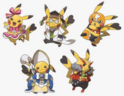 Artwork of Pikachu's costumes