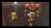 A screenshot of Samus and Pikachu together in  in Adventure Mode: The Subspace Emissary