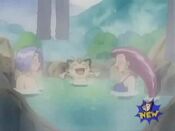 Team Rocket is relaxing in the hot spring