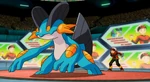 Brendan's Swampert first appeared in Pokémon Ranger and the Temple of the Sea, battling Rebecca's Tyranitar.