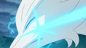 Reshiram is being hit by the beam