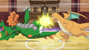 Dragonite hits Druddigon with Thunder Punch