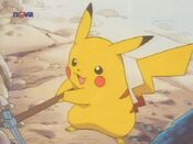 Pikachu digs with a pickaxe