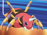 Ariados first appeared in The Saffron Con, and Harley also used it in the following episode in the Saffron City contest. It battled against May's Squirtle, but the young Pokémon ended up defeating it by using Ice Beam. Ariados was sometimes used to subtly interfere with May's performances, using very thin strings to control May and her Pokemon on at least one occasion.