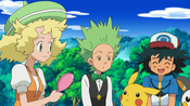 Emolga's electricity caused Ash, Cilan and Bianca to have new hairstyles