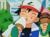 Ash eats ice cream