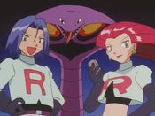 Jessie and James threaten with their Arbok