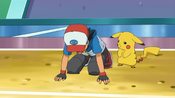 Ash falls on his knees