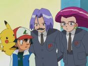 Team Rocket, in disguise, approach Ash