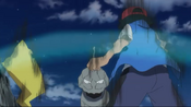 Ash and Pikachu find Riolu and try to protect it