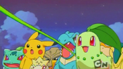 Chikorita uses the vines to grab the apple