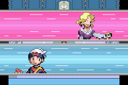 A Pokémon battle with Glacia being initiated in Pokémon Ruby Version and Pokémon Sapphire Version